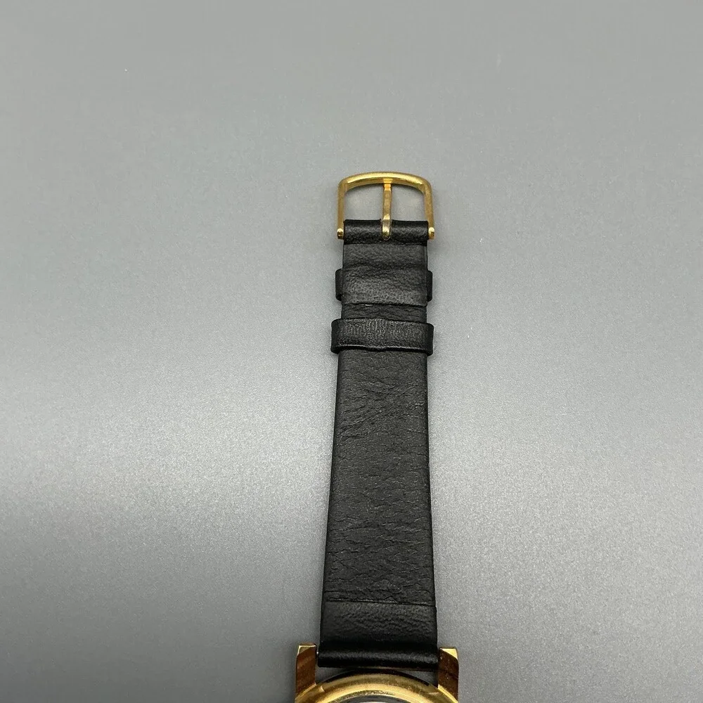Vintage Cenere Mens Watch 34mm Black Dial Gold Tone Lugs Leather New Battery
